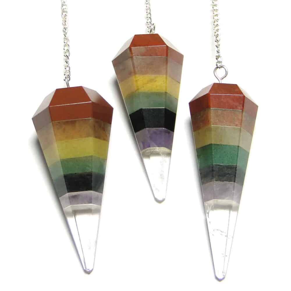 Nature's Crest - 7 Chakra Stones Faceted Dowsing Pendulum - 7 Chakra Pendulum Multiple