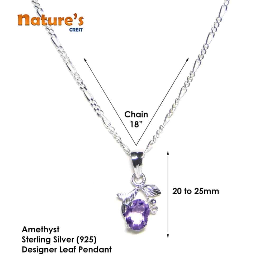 Nature's Crest - Amethyst Faceted Sterling Silver Designer Leaf Pendant - Amethyst Designer Leaf Pendant