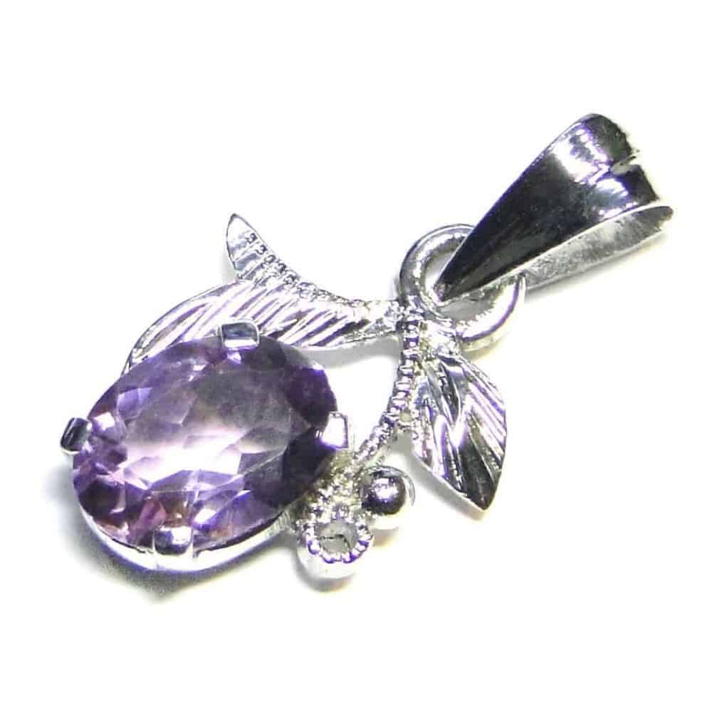 Nature's Crest - Amethyst Faceted Sterling Silver Designer Leaf Pendant - Amethyst Leaf Pendants