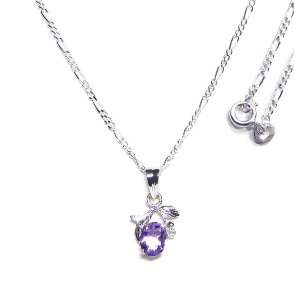 Nature's Crest - Amethyst Faceted Sterling Silver Designer Leaf Pendant - Amethyst Leaf Pendants Chain