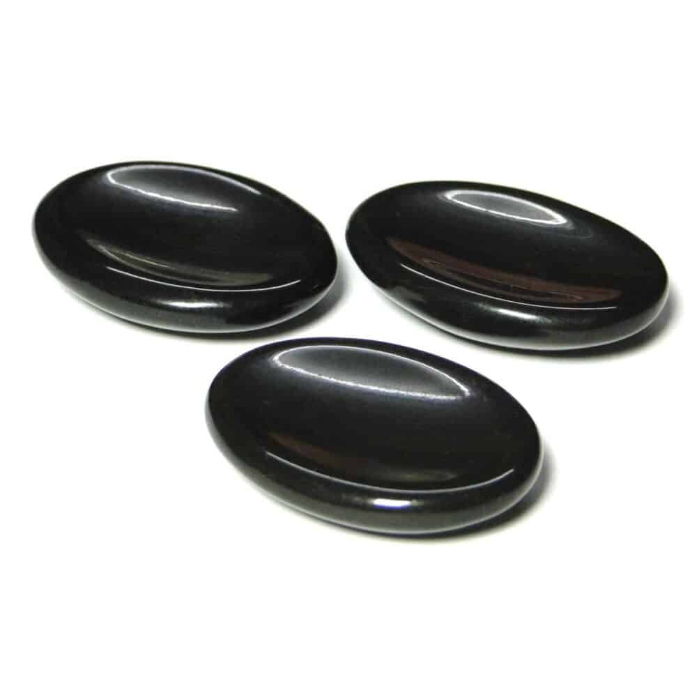Nature's Crest - Black Agate Worry Stone Palm Stone Thumb Stone - Black Agate Worry Stones Multiple