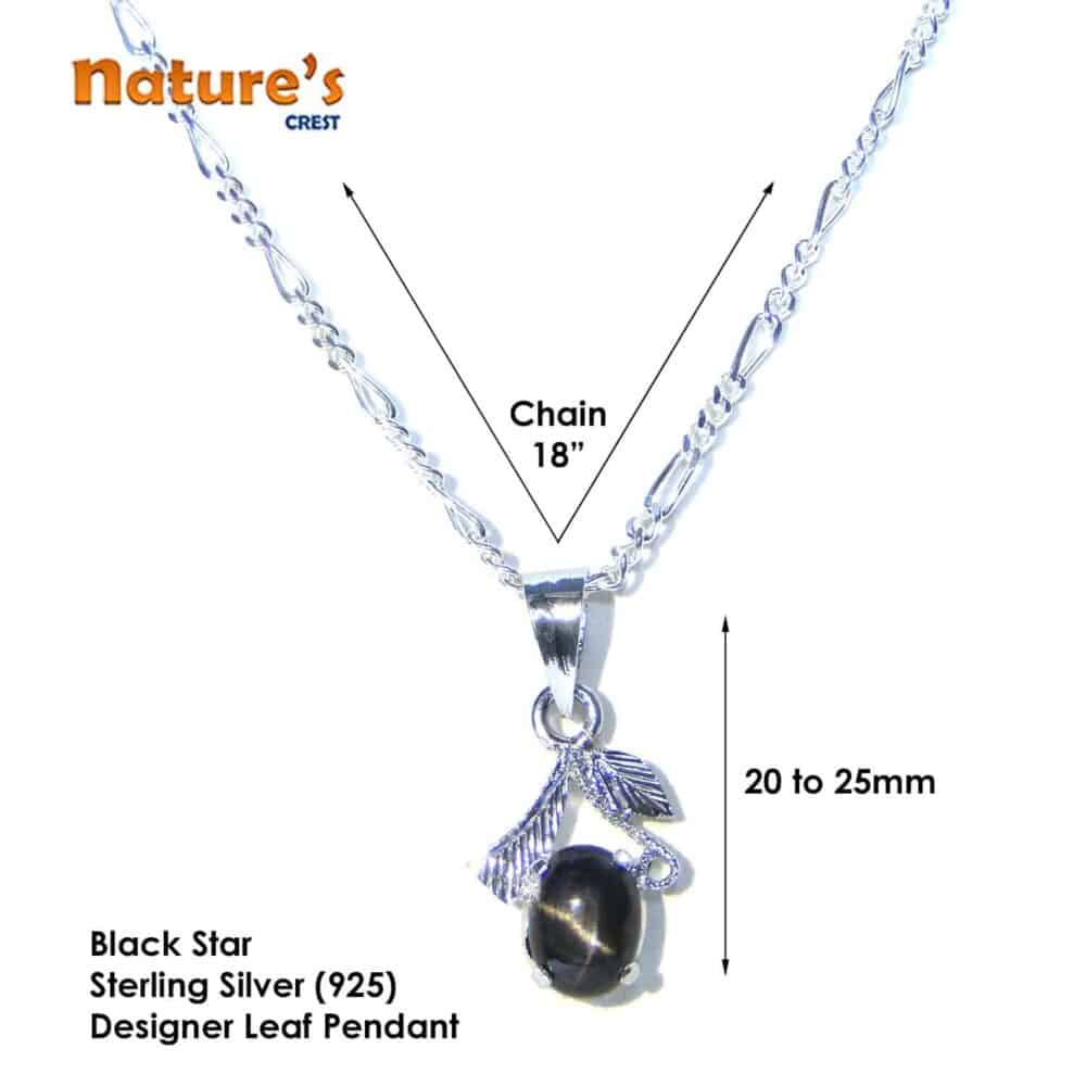 Nature's Crest - Black Star Cabochon Sterling Silver Designer Leaf Pendant - Black Star Designer Leaf Pendant