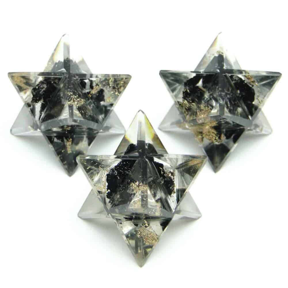 Nature's Crest - Black Tourmaline Orgone 8 Point Merkaba Star - Black Tourmaline Orgone Merkaba Star Multiple