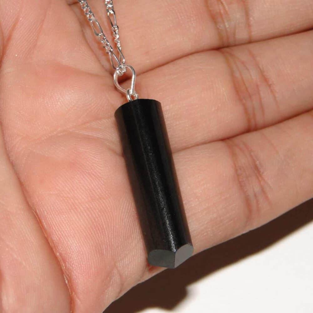 Nature's Crest - Black Tourmaline Pencil Pendant - Black Tourmaline Pendant Hand