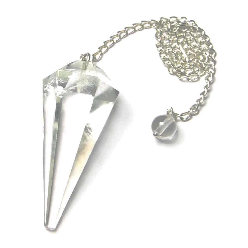Nature's Crest - Crystal Quartz (Sphatik) Faceted Dowsing Pendulum - Crystal Quartz Pendulum