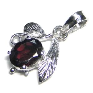 Garnet Facetted Sterling Silver Designer Leaf Pendant