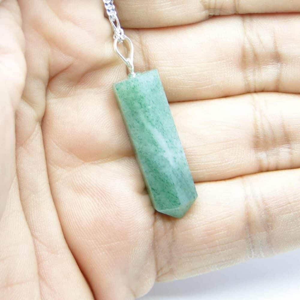 Nature's Crest - Green Aventurine Pencil Pendant - Green Aventurine Pencil Pendant Hand