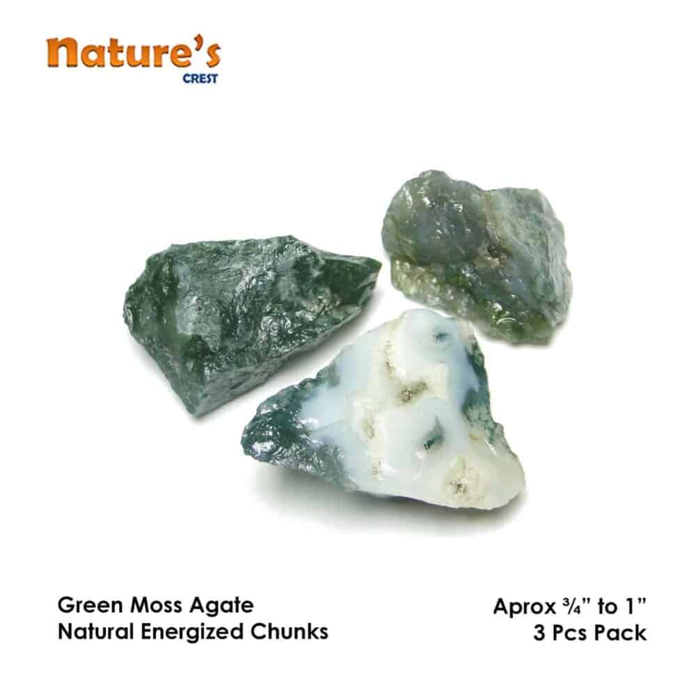 Nature's Crest - Green Moss Agate Natural Raw Rough Chunks - Green Moss Agate 3 Pc Vector