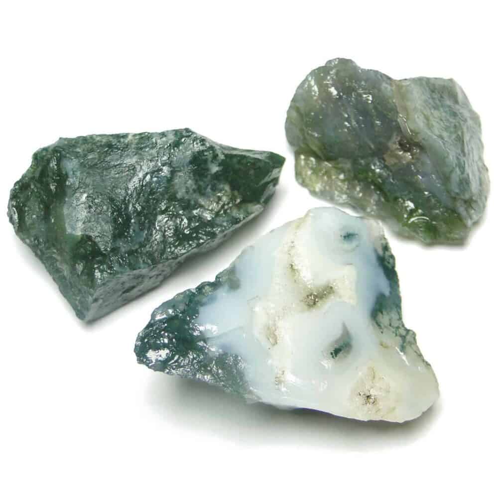 Nature's Crest - Green Moss Agate Natural Raw Rough Chunks - Green Moss Agate Rough Multiple