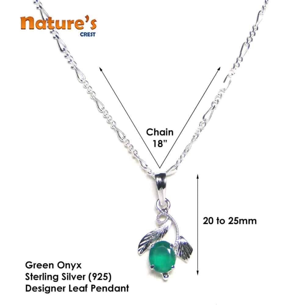 Green Onyx Sterling Silver Designer Leaf Pendant - Image 4