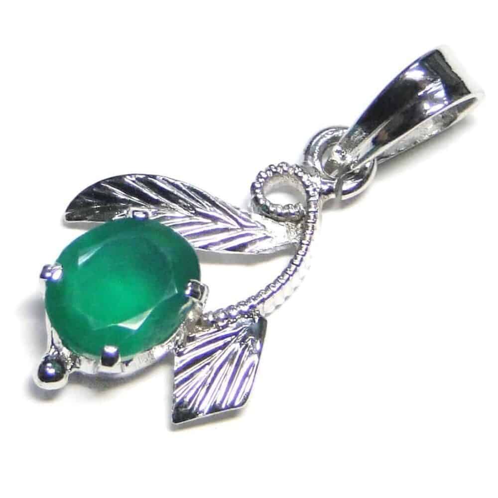 Nature's Crest - Green Onyx Sterling Silver Designer Leaf Pendant - Green Onyx Leaf Pendants