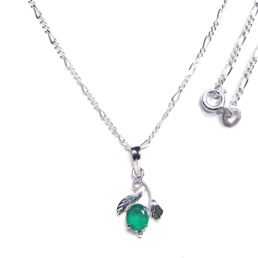 Nature's Crest - Green Onyx Sterling Silver Designer Leaf Pendant - Green Onyx Leaf Pendants Chain