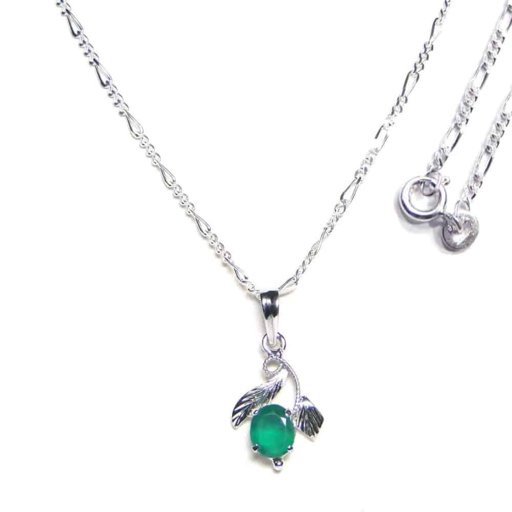 Green Onyx Sterling Silver Designer Leaf Pendant - Image 2