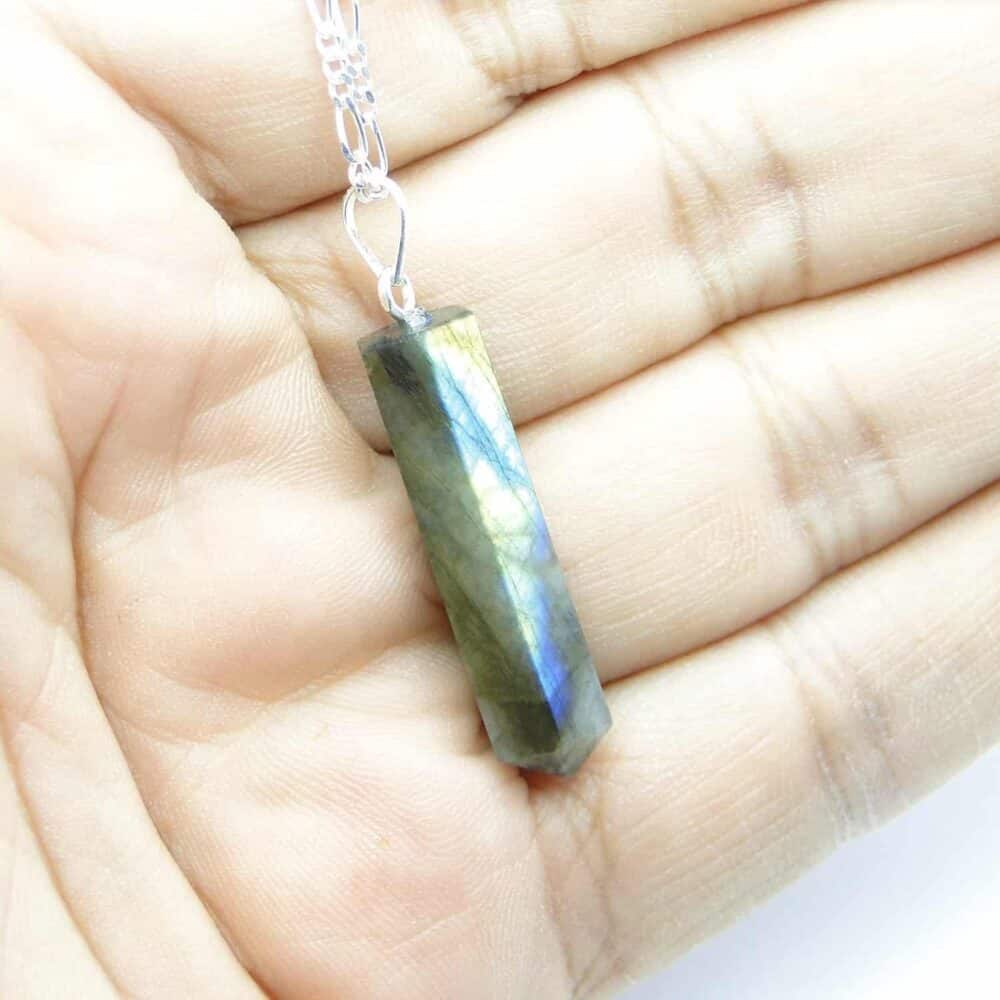 Nature's Crest - Labradorite Pencil Pendant - Labradorite Pencil Pendant Hand