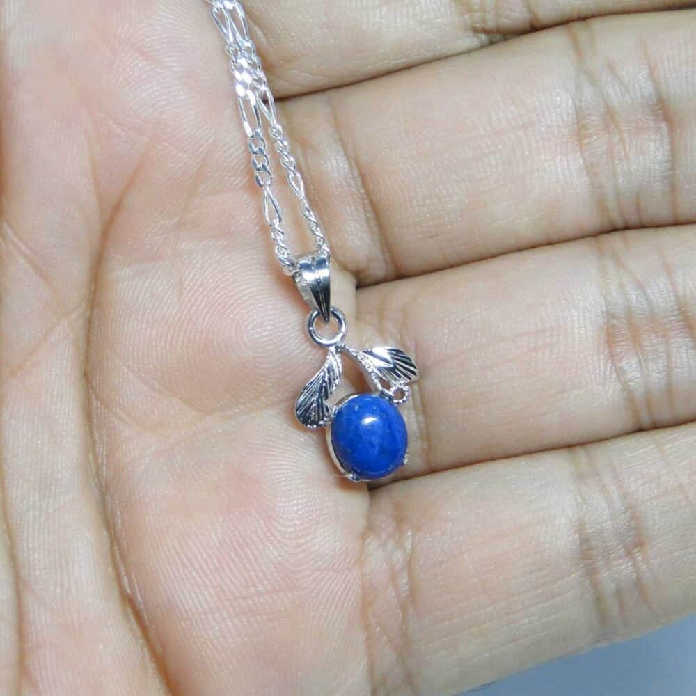 Nature's Crest - Lapis Sterling Silver Designer Leaf Pendant - Lapis Leaf Pendants Hand