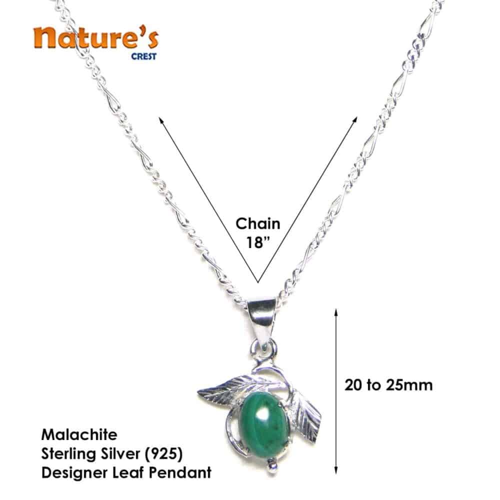 Malachite Sterling Silver Designer Leaf Pendant - Image 4