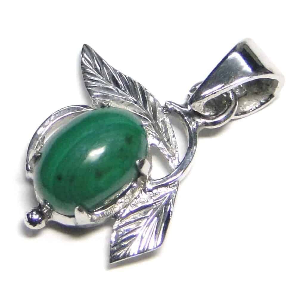 Nature's Crest - Malachite Sterling Silver Designer Leaf Pendant - Malachite Leaf Pendants