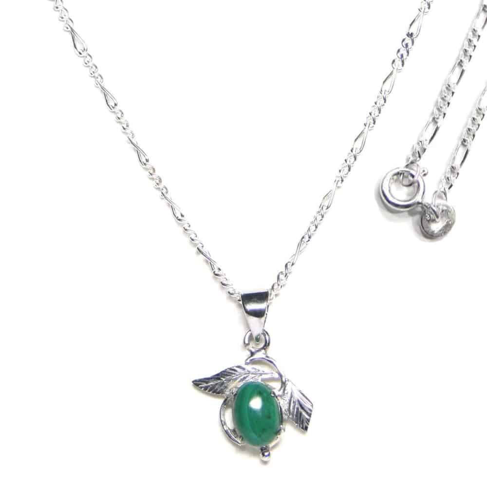 Nature's Crest - Malachite Sterling Silver Designer Leaf Pendant - Malachite Leaf Pendants Chain