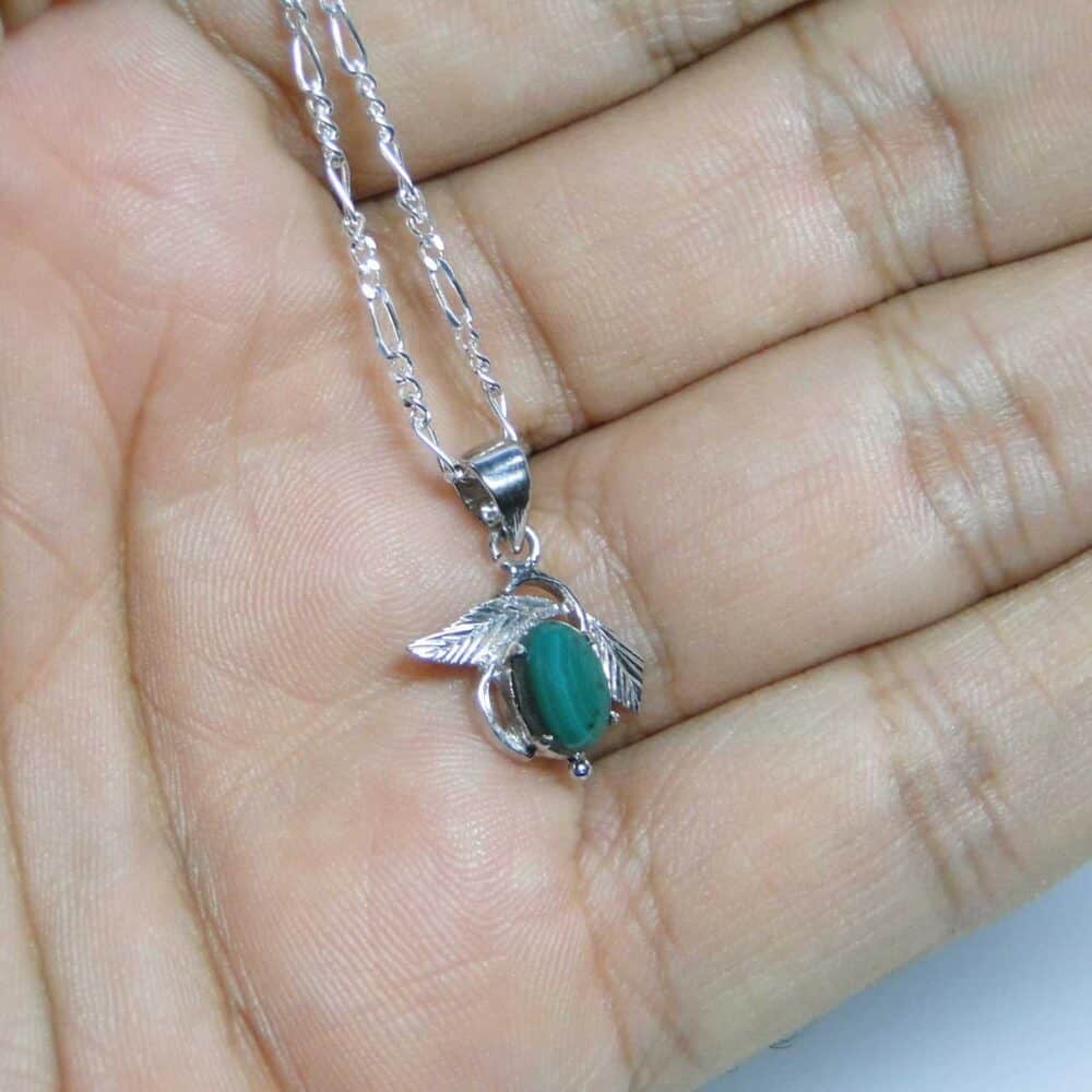 Malachite Sterling Silver Designer Leaf Pendant - Image 3