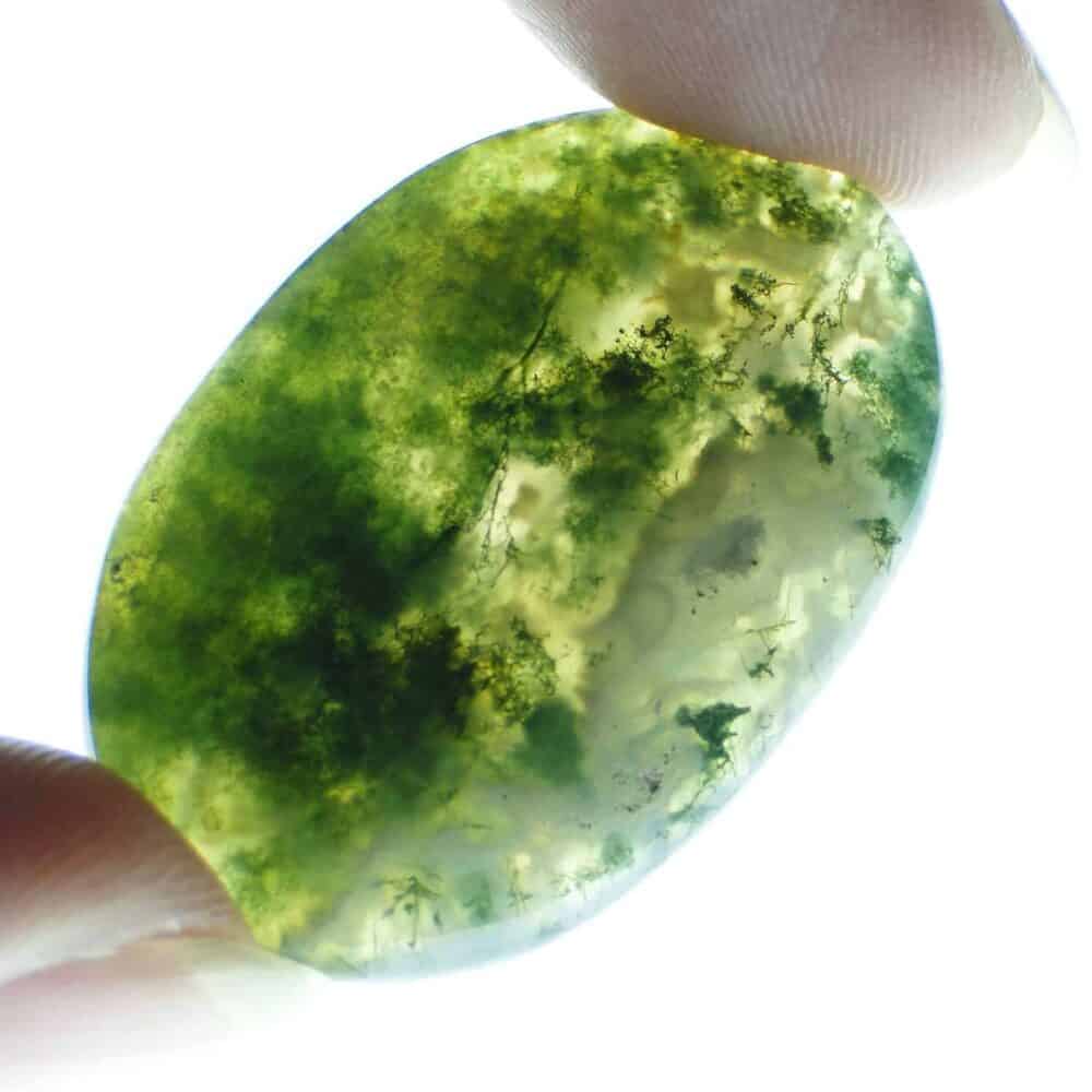 Nature's Crest - Green Moss Agate Oval Cabochon - Moss Agate Oval Light