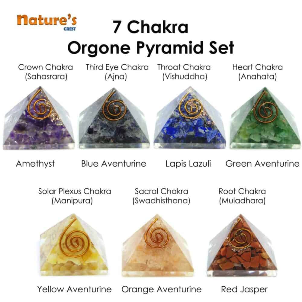 Nature's Crest - Chakra Orgone Pyramid Set of 7 Pcs - Orgone Chakra Pyramids Set