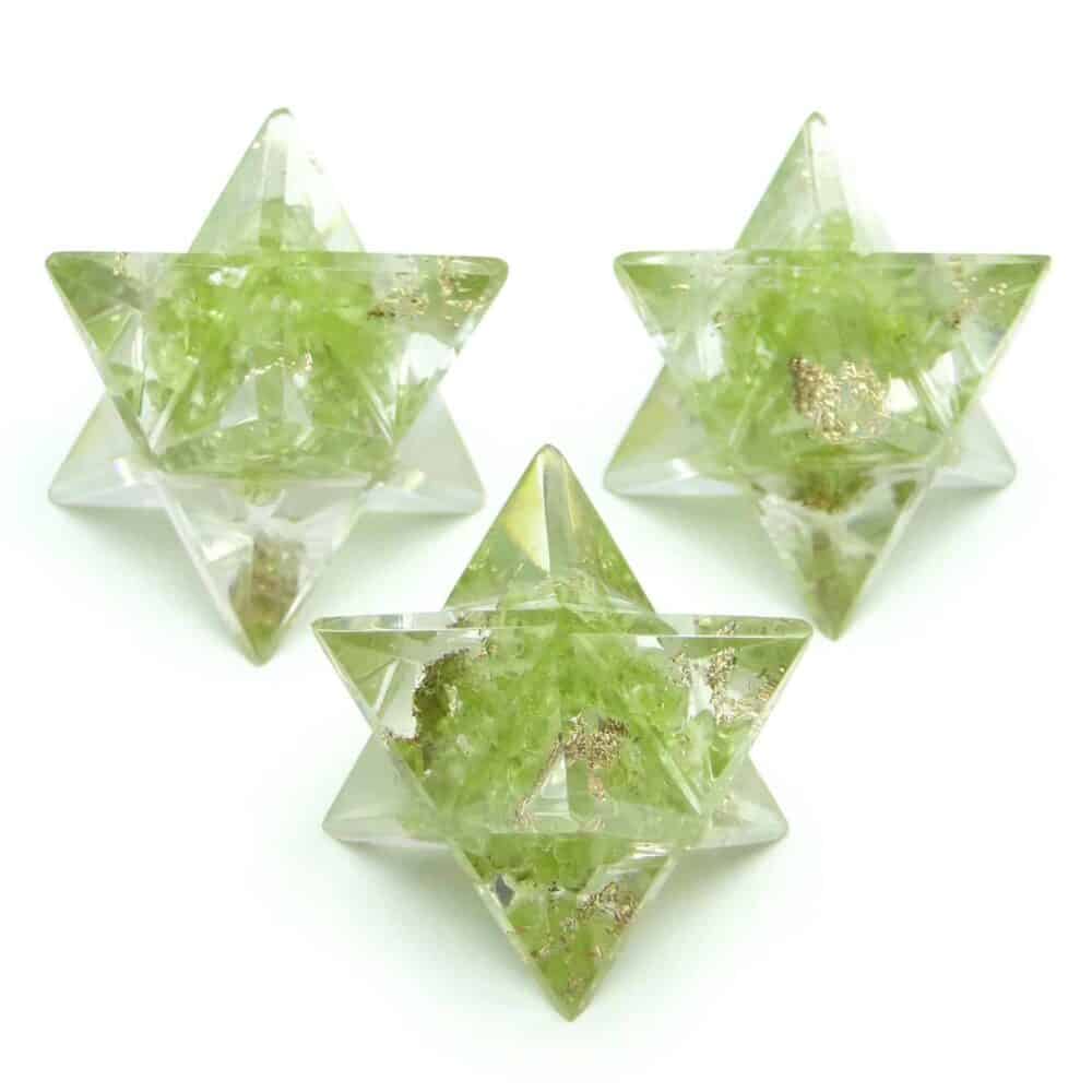 Nature's Crest - Peridot Orgone 8 Point Merkaba Star - Peridot Orgone Merkaba Star Multiple