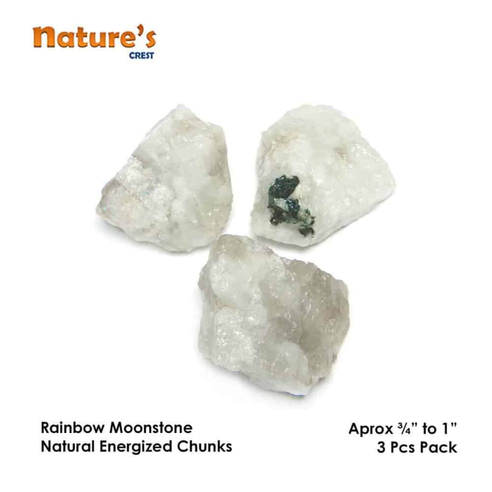 Nature's Crest - Rainbow Moonstone Natural Raw Rough Chunks - Rainbow Moonstone Chunks 3 Pc Vector