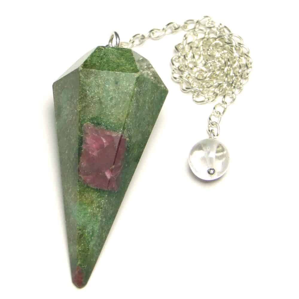 Nature's Crest - Ruby Fuchsite (Manek / Manik) Faceted Dowsing Pendulum - Ruby With Fuchsite Pendulum