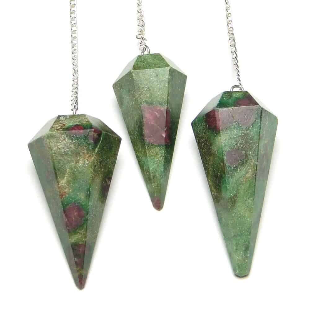 Nature's Crest - Ruby Fuchsite (Manek / Manik) Faceted Dowsing Pendulum - Ruby With Fuchsite Pendulum Multiple