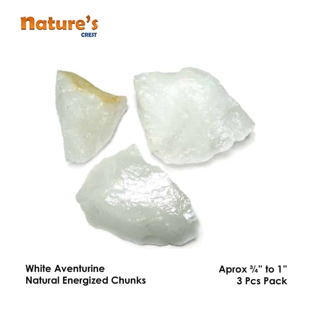 Nature's Crest - White Aventurine Natural Raw Rough Chunks - White Aventurine 3 Pc Vector