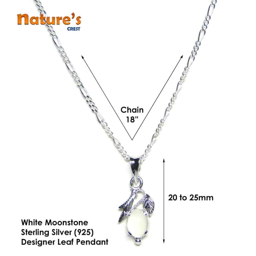 Moonstone White Sterling Silver Designer Leaf Pendant - Image 4