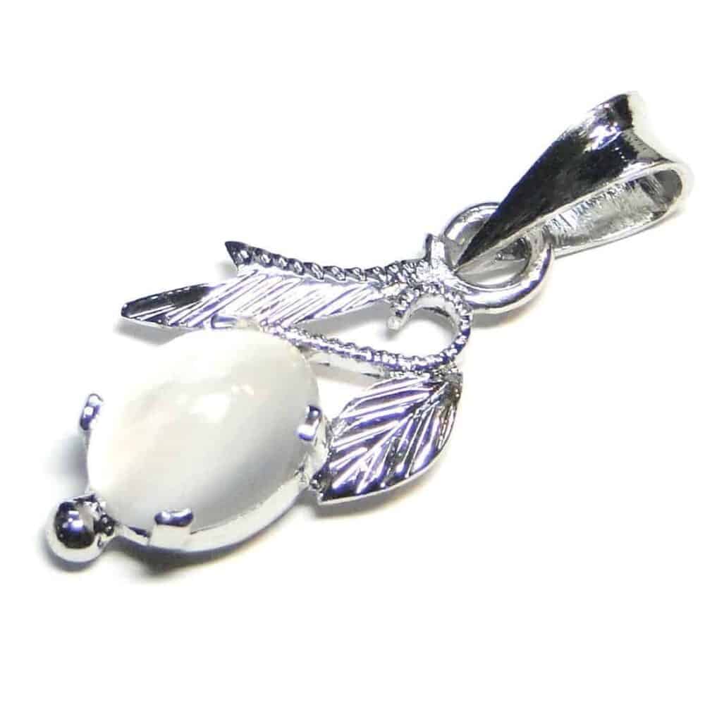 Moonstone White Sterling Silver Designer Leaf Pendant