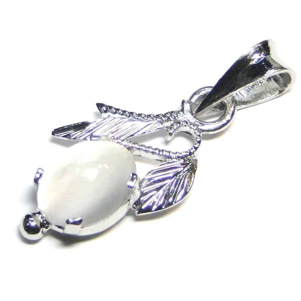 Nature's Crest - Moonstone White Sterling Silver Designer Leaf Pendant - White Moonstone Leaf Pendants