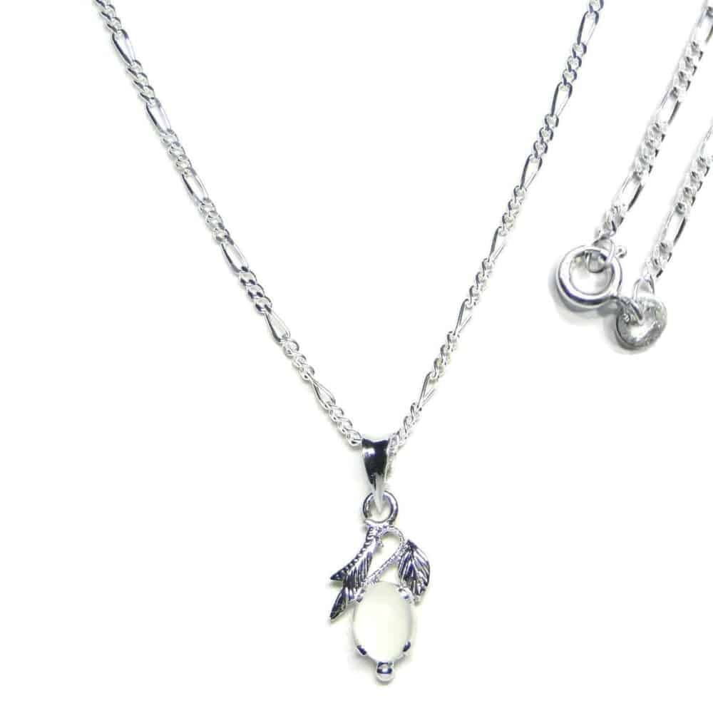 Moonstone White Sterling Silver Designer Leaf Pendant - Image 2