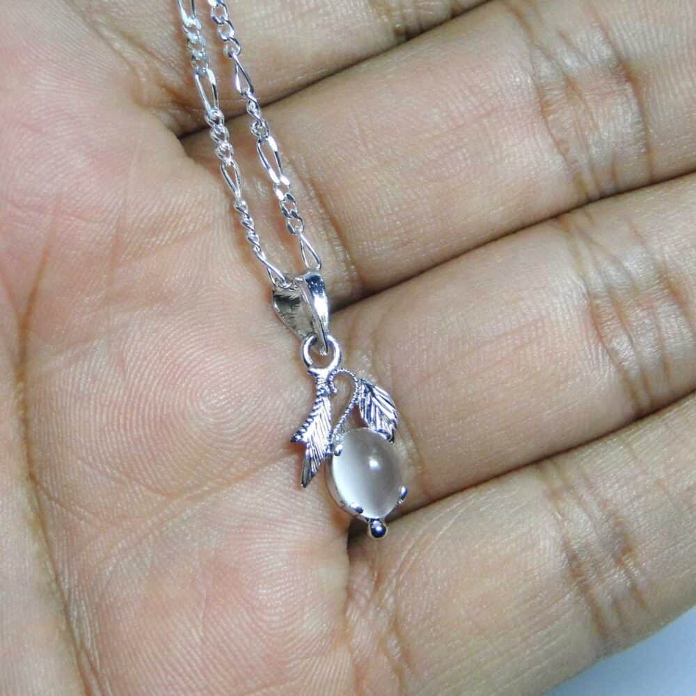 Moonstone White Sterling Silver Designer Leaf Pendant - Image 3