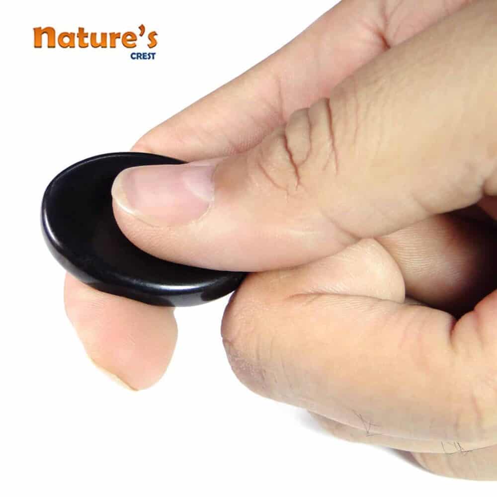 Nature's Crest - Black Tourmaline Worry Stone Palm Stone Thumb Stone - Worry Stone Hand