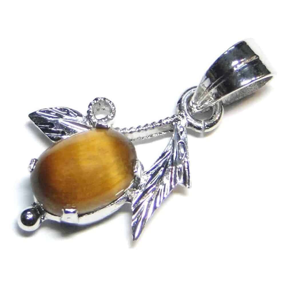 Nature's Crest - Tiger Eye Yellow Sterling Silver Designer Leaf Pendant - Yellow Tiger Eye Leaf Pendants