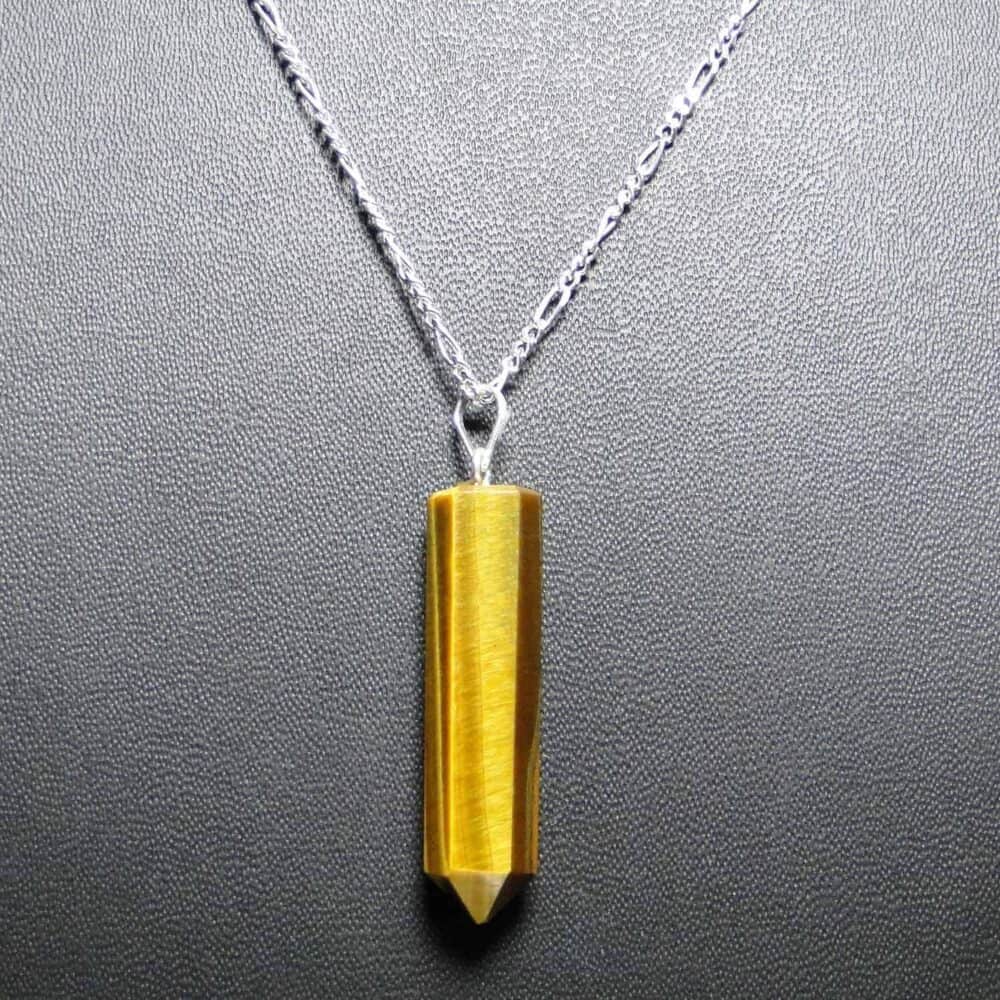 Nature's Crest - Tiger Eye Yellow Pencil Pendant - Yellow Tiger Eye Pencil Pendant Black