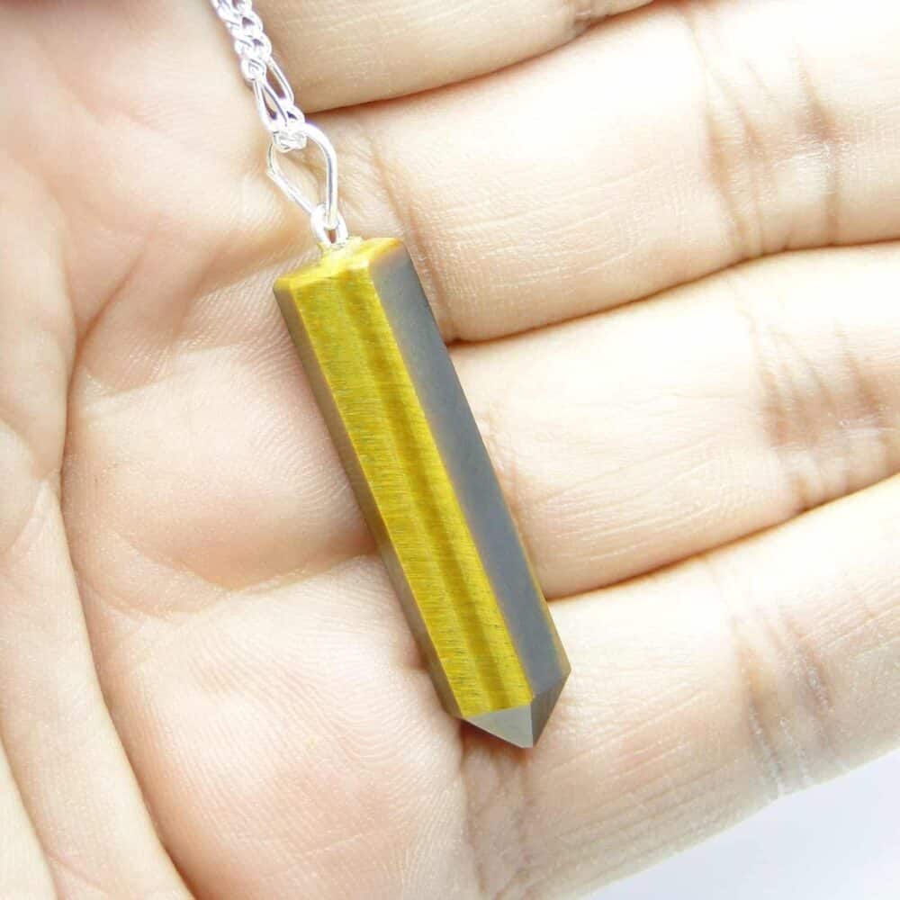 Nature's Crest - Tiger Eye Yellow Pencil Pendant - Yellow Tiger Eye Pencil Pendant Hand