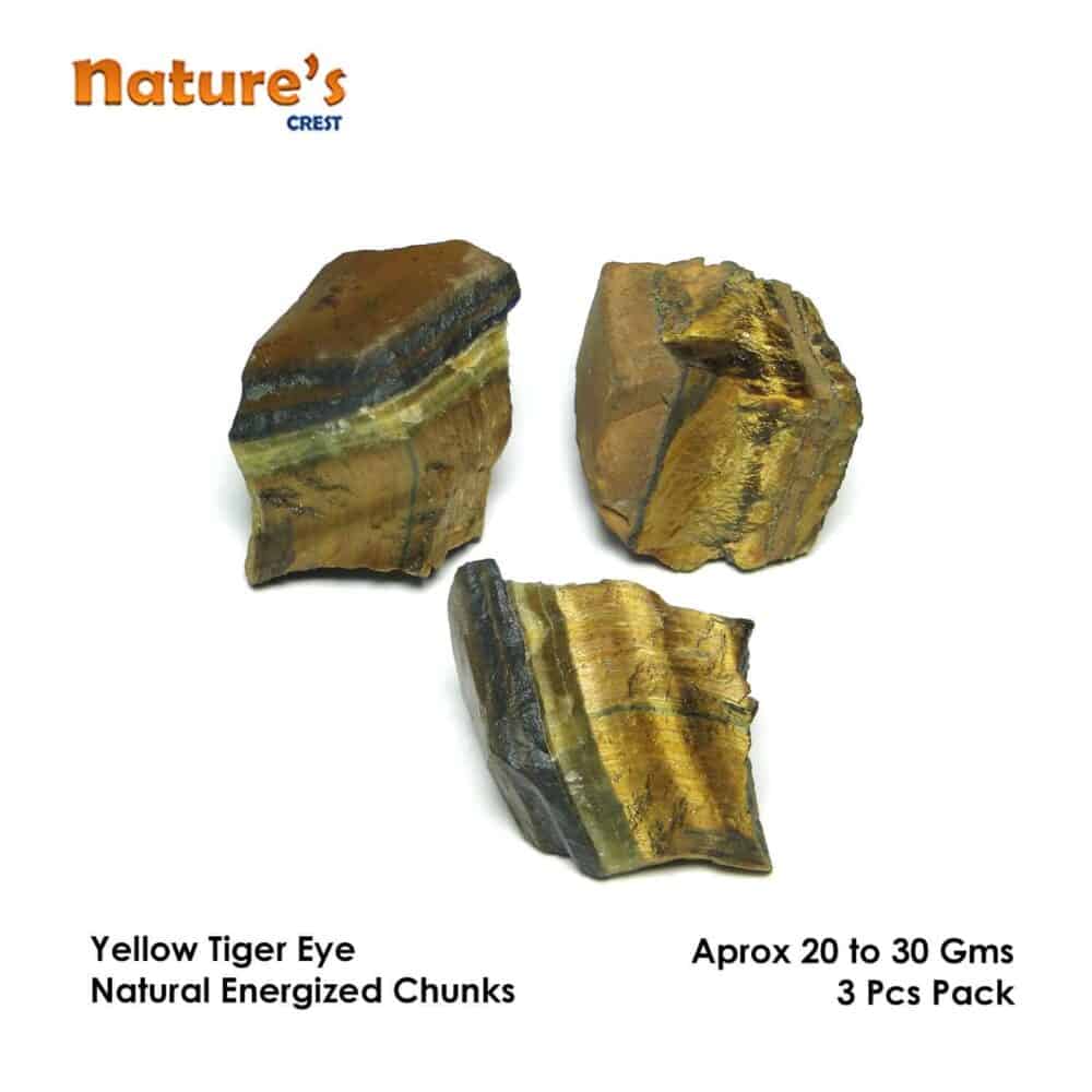 Nature's Crest - Tiger Eye Yellow Natural Raw Rough Chunks - Yellow Tiger Eye Rough 3 Pc Vector