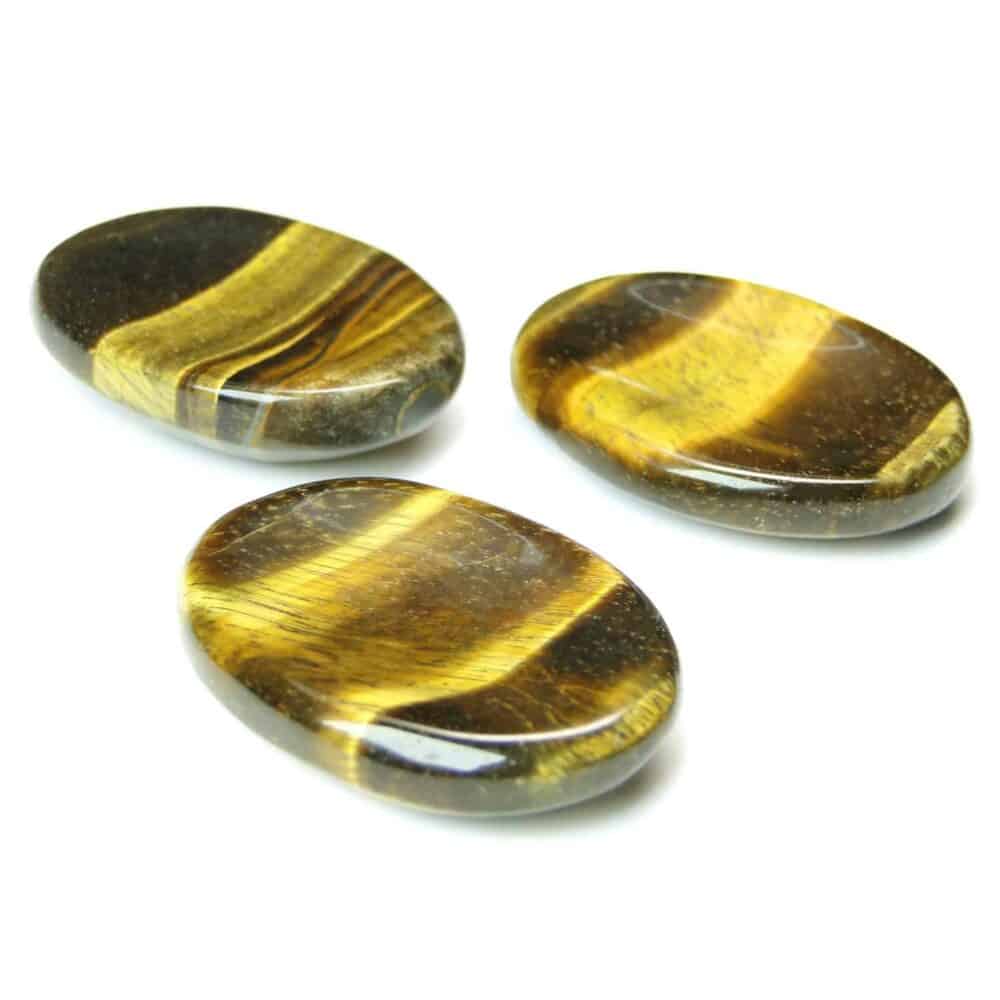 Nature's Crest - Tiger Eye Yellow Worry Stone Palm Stone Thumb Stone - Yellow Tiger Eye Worry Stone Multiple