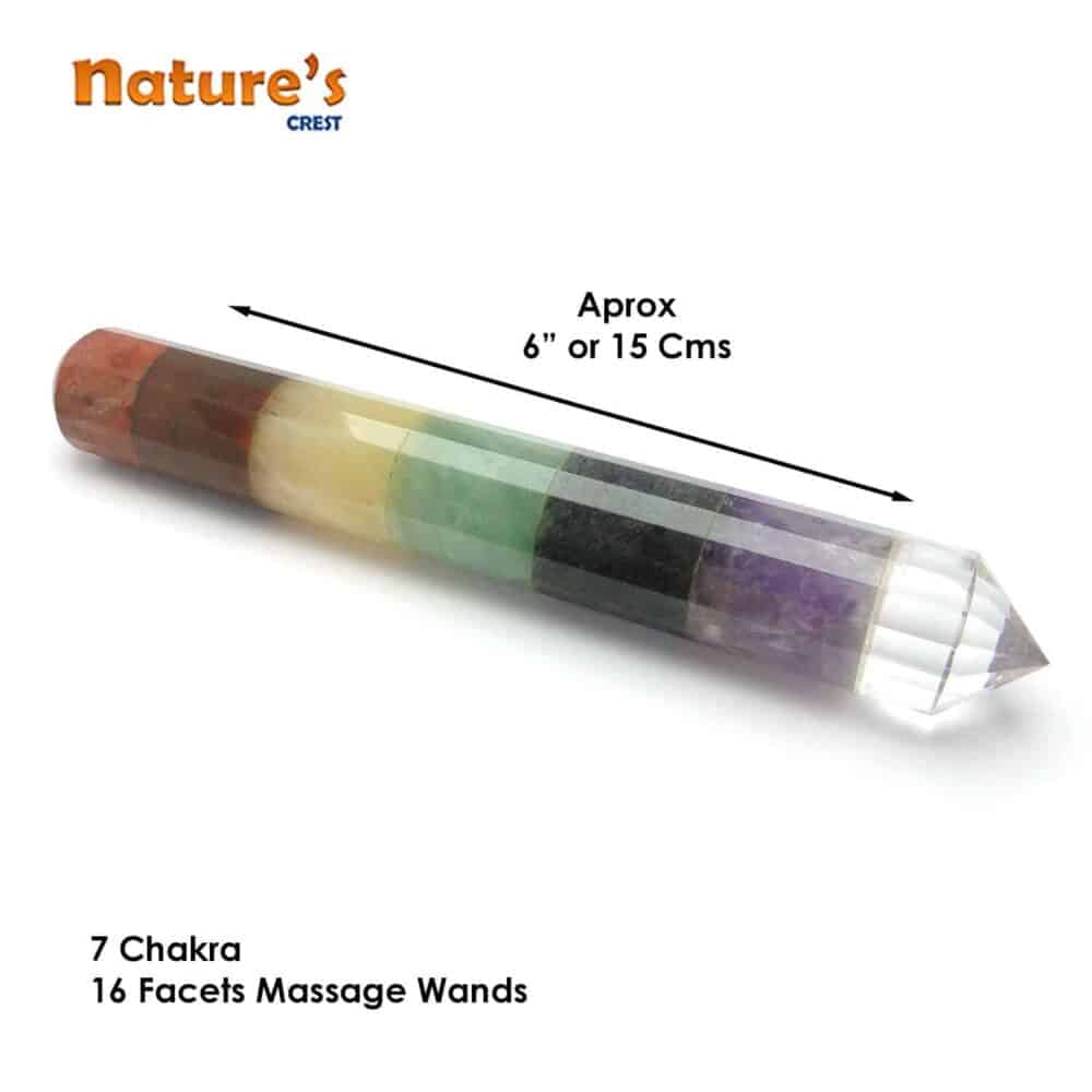 Nature's Crest - 7 Chakra Stones Facetted Healing Wand Massage Stick - 7 Chakra 16 Fac Massage Vector