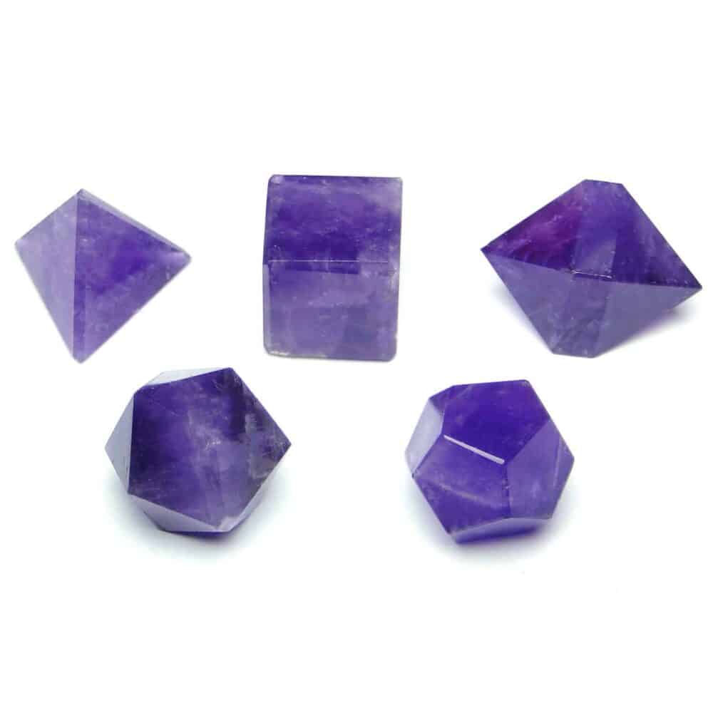 Nature's Crest - Amethyst Platonic Solids 5 Pcs Set Sacret Geometry Set - Amethyst 5 Pc Set