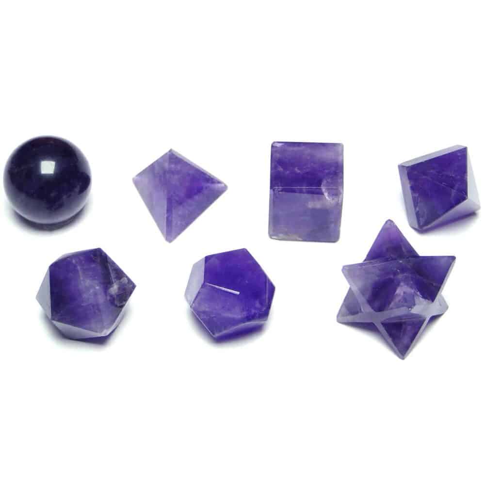 Nature's Crest - Amethyst Platonic Solids 7 Pcs Set Sacret Geometry Set - Amethyst 7 Pc Set