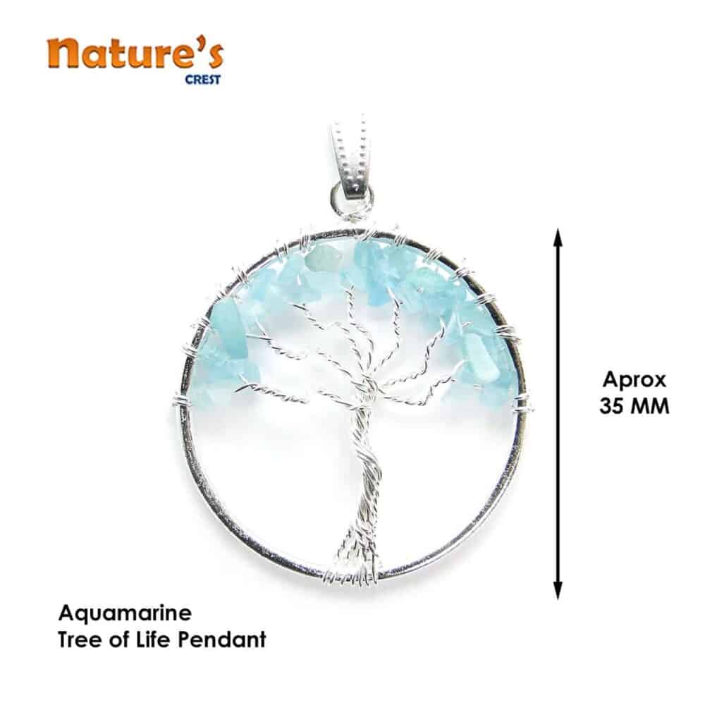 Nature's Crest - Aquamarine Tree of Life Pendant - Aquamarine Tree of Life Pendants Vector