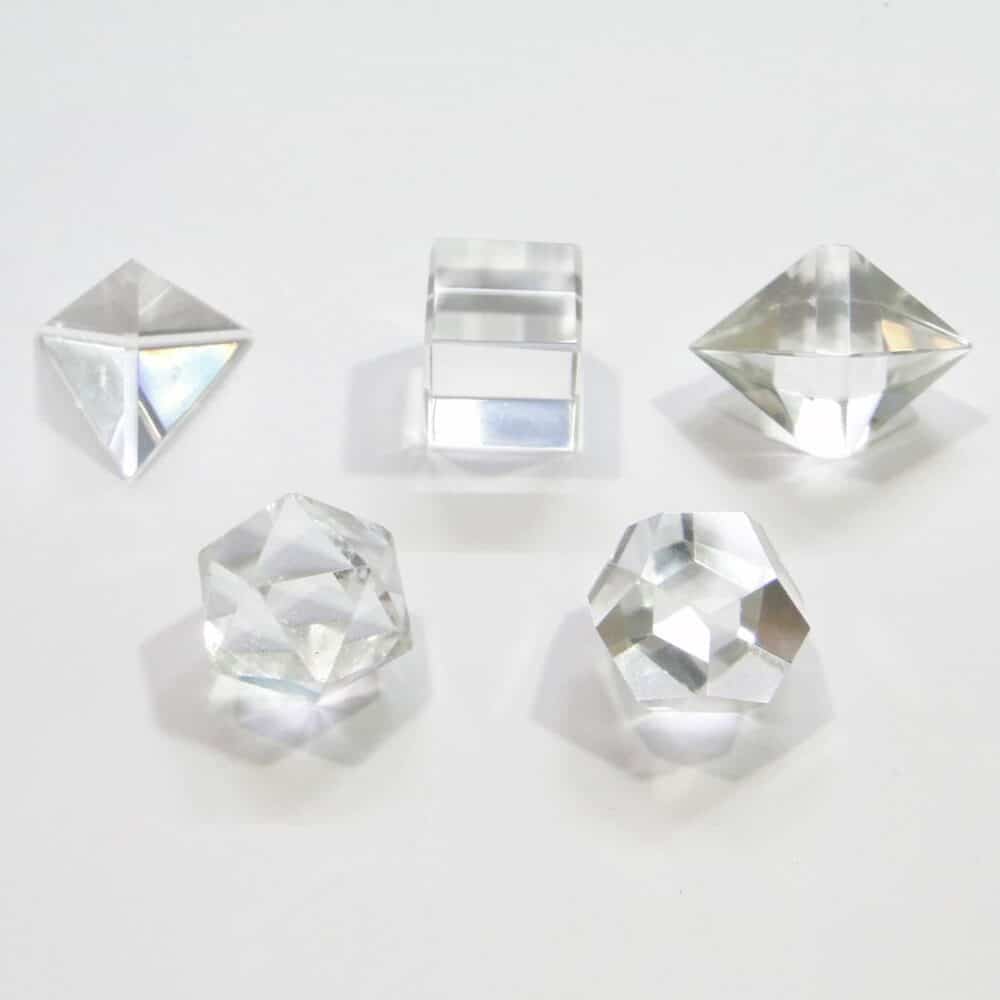Nature's Crest - Crystal Quartz (Sphatik) Platonic Solids 5 Pcs Sacret Geometry Set - Crystal Quartz 5 Pc Set