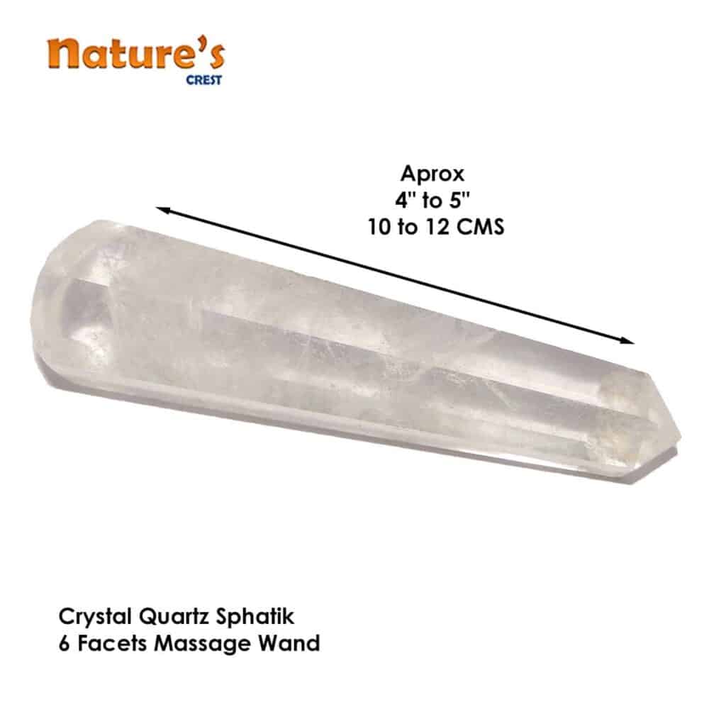 Nature's Crest - Crystal Quartz (Sphatik) Healing Wand Massage Stick - Crystal Quartz 6 Fac Massage Vector