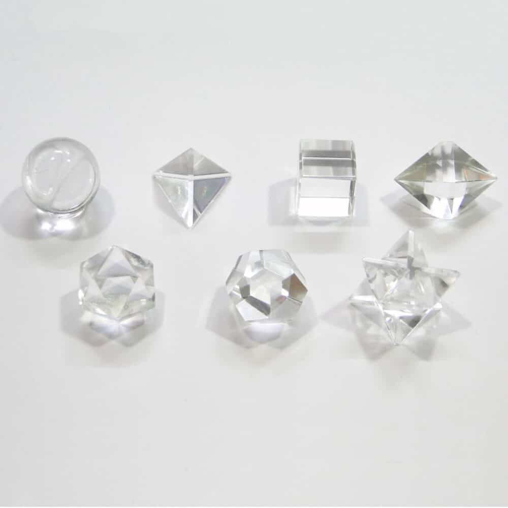 Nature's Crest - Crystal Quartz (Sphatik) Platonic Solids 7 Pcs Set Sacret Geometry Set - Crystal Quartz 7 Set