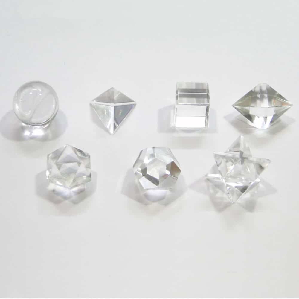 Crystal Quartz (Sphatik) Platonic Solids 7 Pcs Set Sacret Geometry Set - Image 2