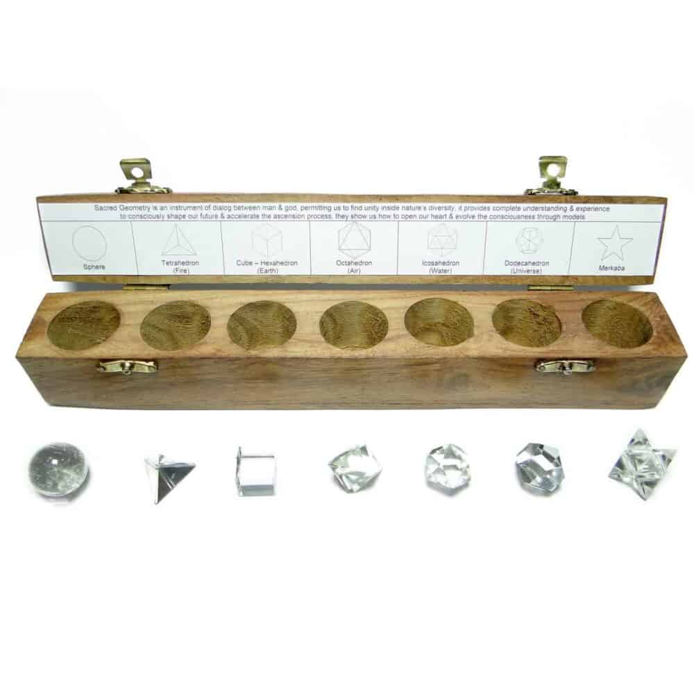 Crystal Quartz (Sphatik) Platonic Solids 7 Pcs Set Sacret Geometry Set
